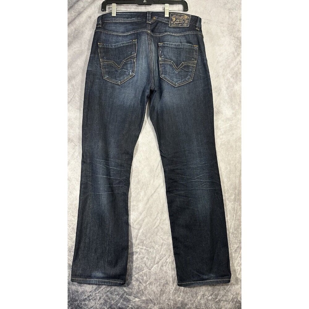 Diesel Jeans Mens 32x30 Larkee Straight Dark Wash Blue Button Fly Distressed
